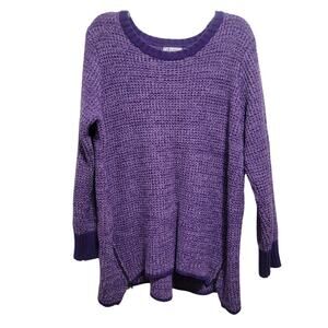 Denim & Company Purple Heather Tunic Sweater Zipper Accents XLP